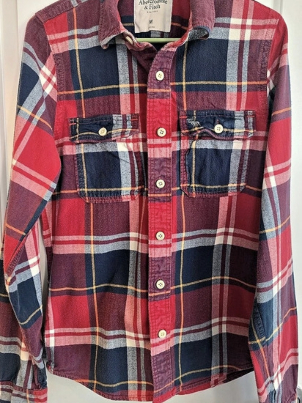 Abercrombie & Fitch Plaid Button Down Shirt Red & Blue Medium